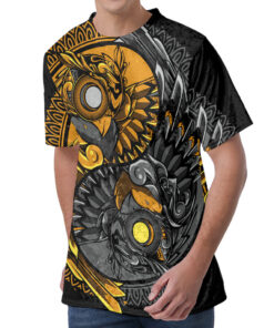 Yin Yang Owl Print Men's Velvet T-Shirt