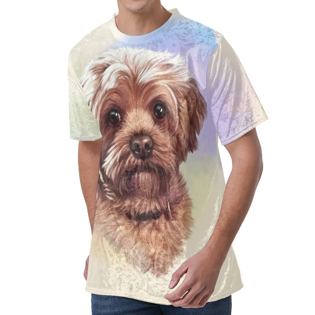 Yorkshire Terrier Portrait Print Men's Velvet T-Shirt Yorkshire Terrier Portrait Print Men's Velvet T-Shirt