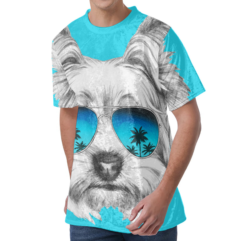 Yorkshire Terrier With Sunglasses Print Men's Velvet T-Shirt Yorkshire Terrier With Sunglasses Print Men's Velvet T-Shirt
