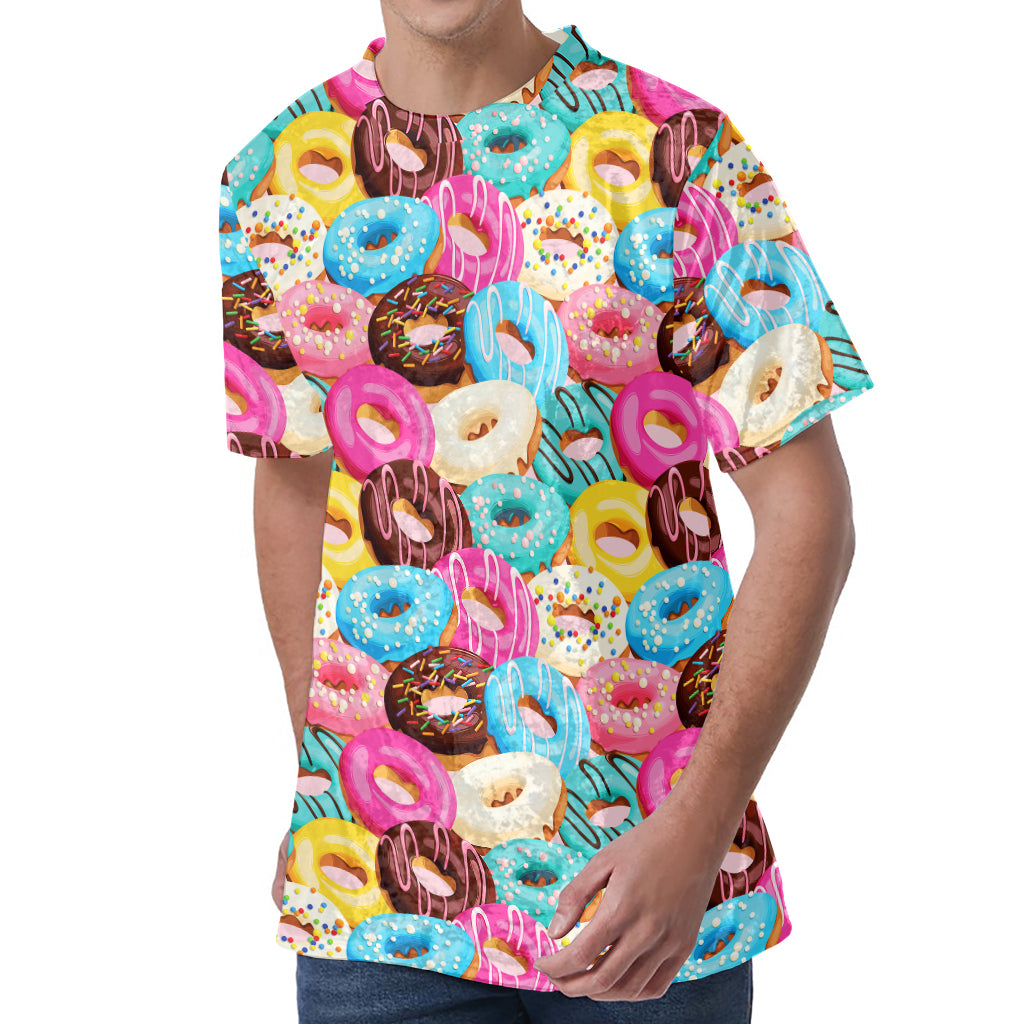 Yummy Donut Pattern Print Men's Velvet T-Shirt Yummy Donut Pattern Print Men's Velvet T-Shirt