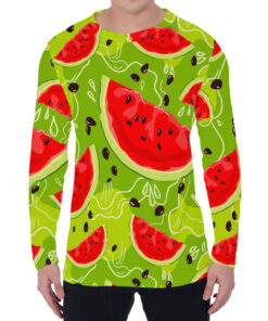 Yummy Watermelon Pieces Pattern Print Men's Long Sleeve T-Shirt