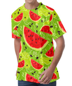 Yummy Watermelon Pieces Pattern Print Men's Velvet T-Shirt