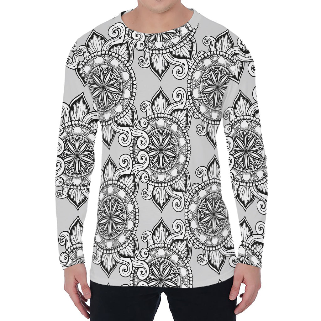 Zentangle Floral Pattern Print Men's Long Sleeve T-Shirt Zentangle Floral Pattern Print Men's Long Sleeve T-Shirt