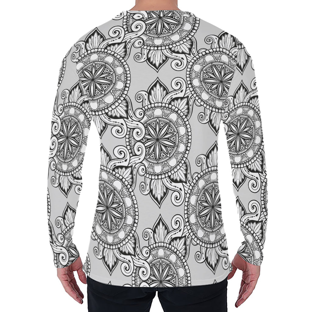 Zentangle Floral Pattern Print Men's Long Sleeve T-Shirt Zentangle Floral Pattern Print Men's Long Sleeve T-Shirt