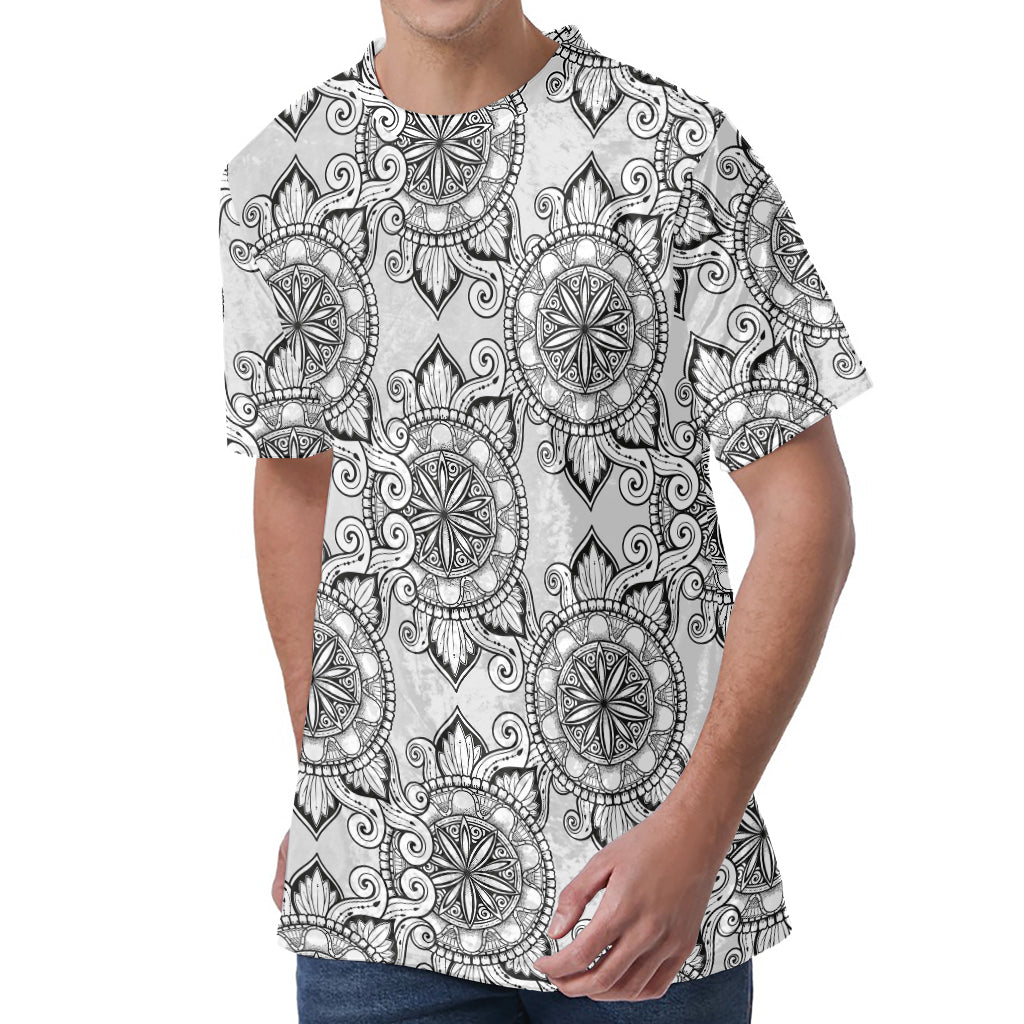 Zentangle Floral Pattern Print Men's Velvet T-Shirt Zentangle Floral Pattern Print Men's Velvet T-Shirt
