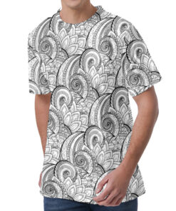 Zentangle Flower Pattern Print Men's Velvet T-Shirt