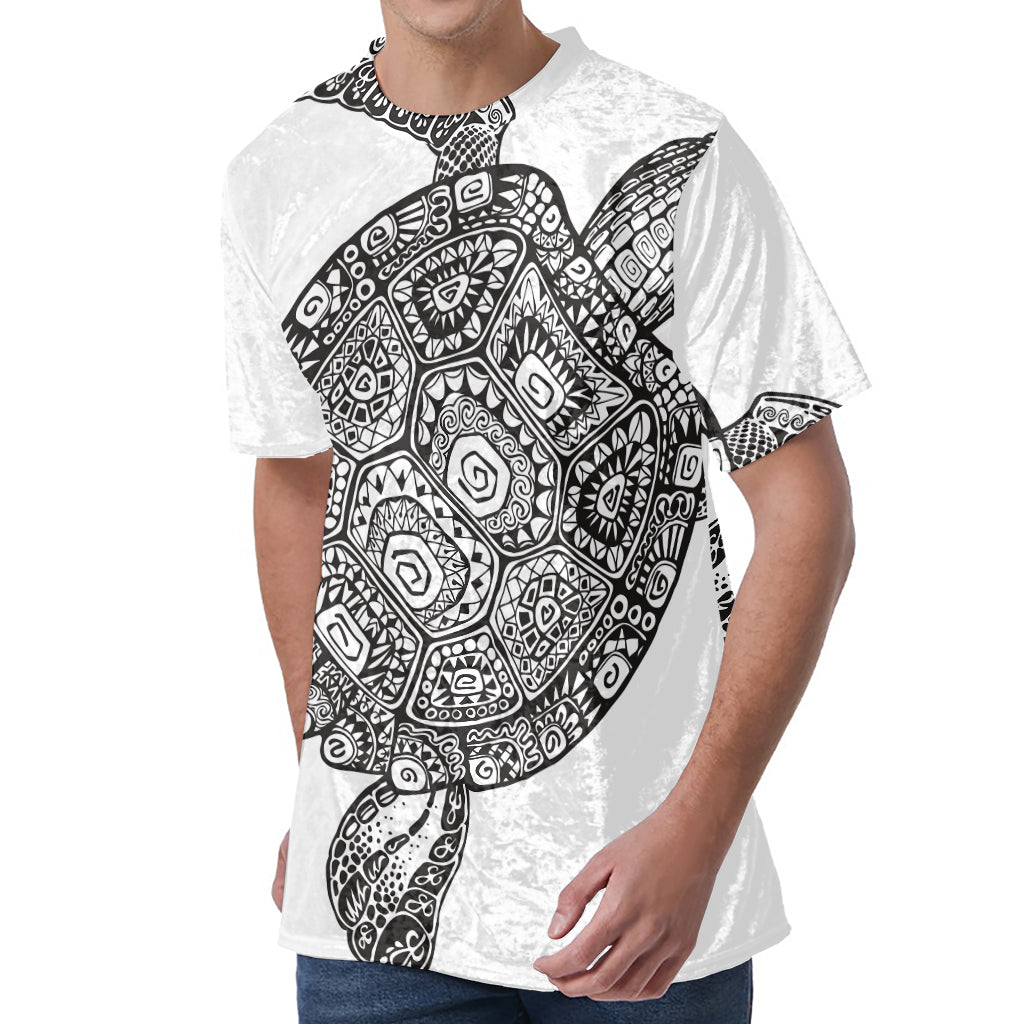 Zentangle Sea Turtle Print Men's Velvet T-Shirt Zentangle Sea Turtle Print Men's Velvet T-Shirt
