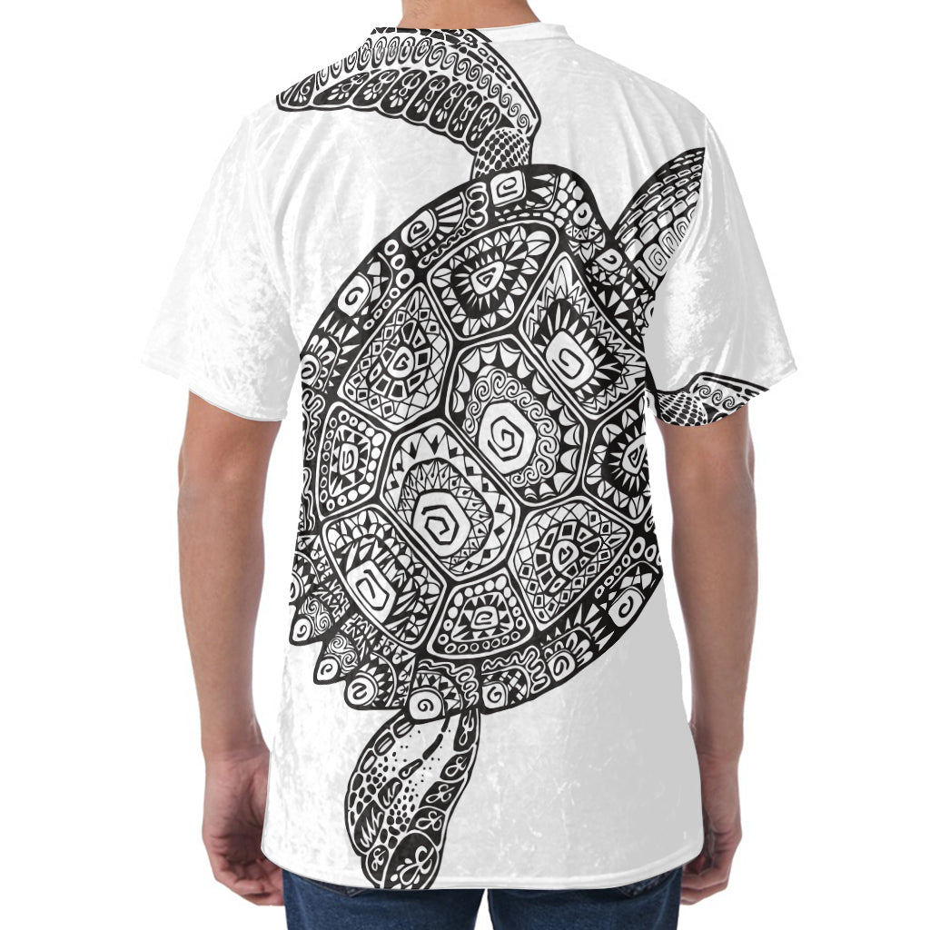 Zentangle Sea Turtle Print Men's Velvet T-Shirt Zentangle Sea Turtle Print Men's Velvet T-Shirt