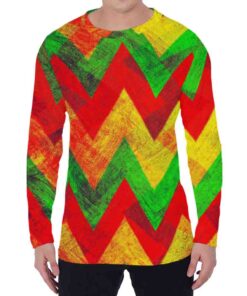 Zig Zag Reggae Pattern Print Men's Long Sleeve T-Shirt