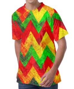 Zig Zag Reggae Pattern Print Men's Velvet T-Shirt