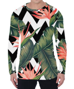 Zig Zag Tropical Pattern Print Men's Long Sleeve T-Shirt