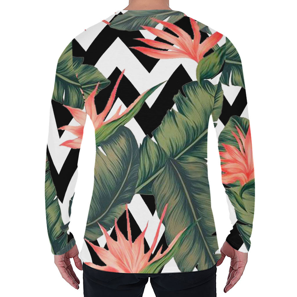 Zig Zag Tropical Pattern Print Men's Long Sleeve T-Shirt Zig Zag Tropical Pattern Print Men's Long Sleeve T-Shirt