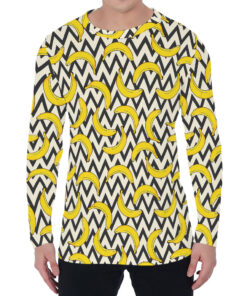 Zigzag Banana Pattern Print Men's Long Sleeve T-Shirt