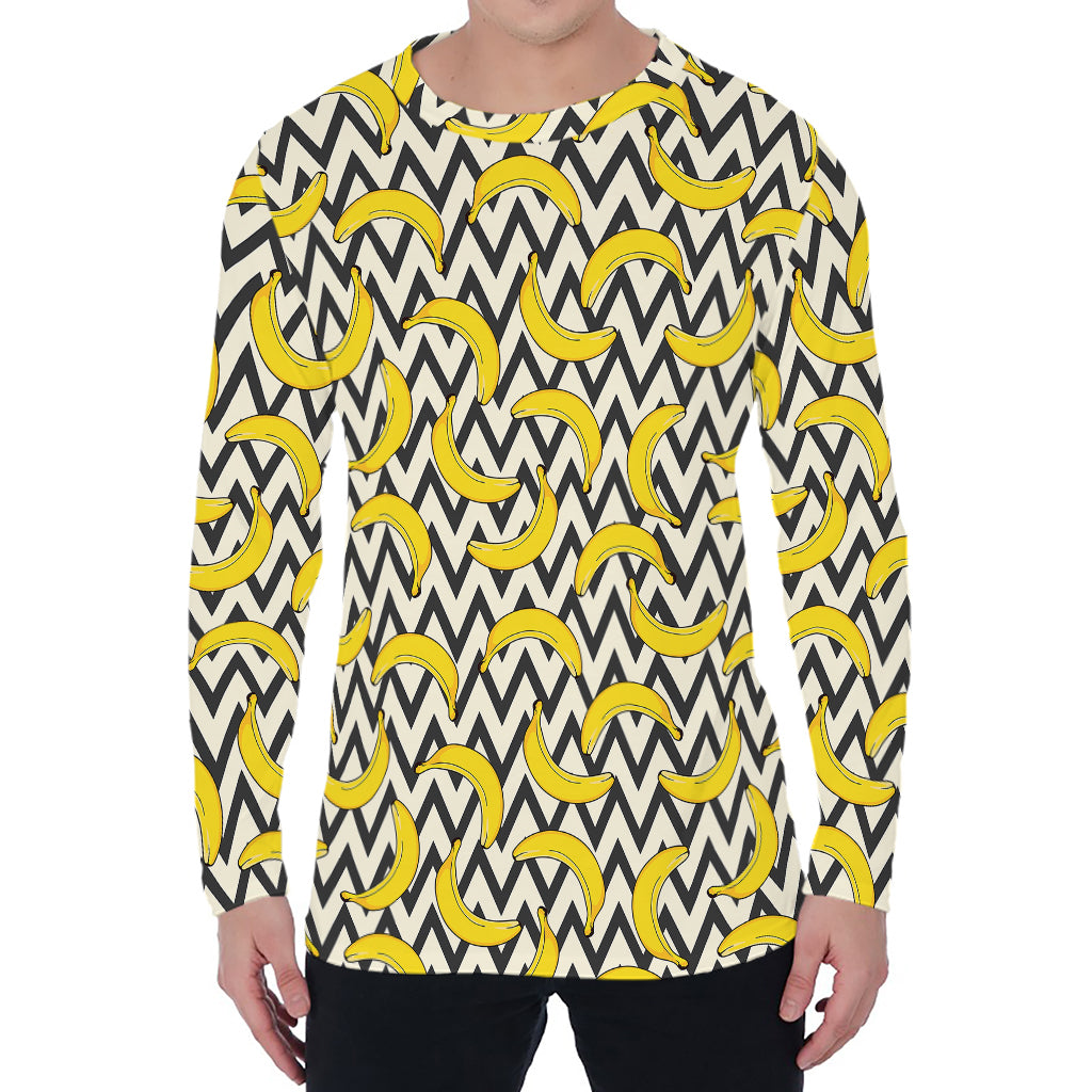 Zigzag Banana Pattern Print Men's Long Sleeve T-Shirt Zigzag Banana Pattern Print Men's Long Sleeve T-Shirt
