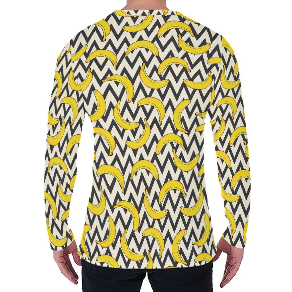 Zigzag Banana Pattern Print Men's Long Sleeve T-Shirt Zigzag Banana Pattern Print Men's Long Sleeve T-Shirt