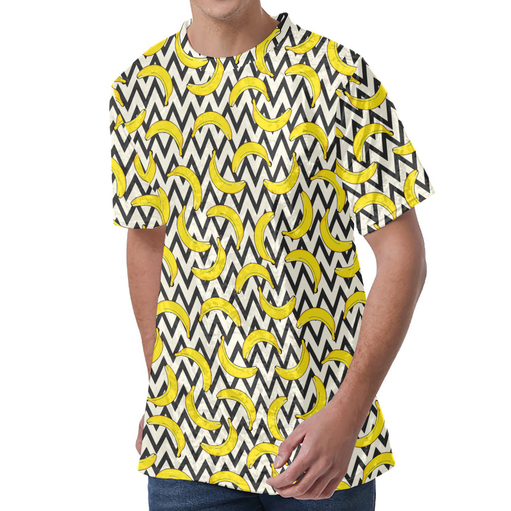 Zigzag Banana Pattern Print Men's Velvet T-Shirt Zigzag Banana Pattern Print Men's Velvet T-Shirt