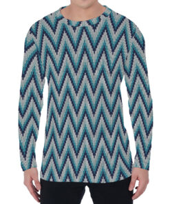 Zigzag Knitted Pattern Print Men's Long Sleeve T-Shirt