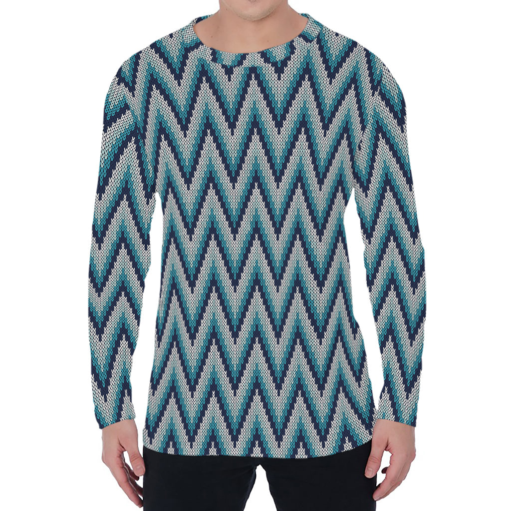 Zigzag Knitted Pattern Print Men's Long Sleeve T-Shirt Zigzag Knitted Pattern Print Men's Long Sleeve T-Shirt