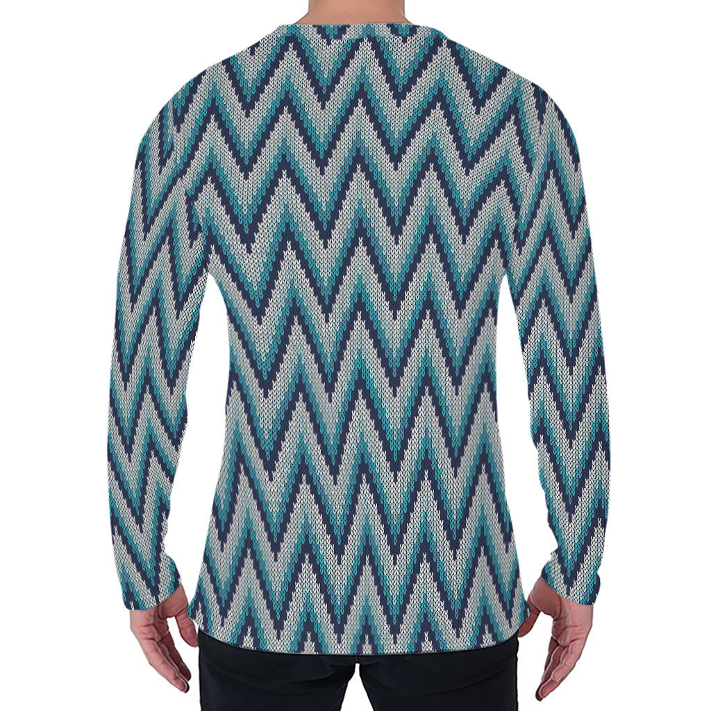 Zigzag Knitted Pattern Print Men's Long Sleeve T-Shirt Zigzag Knitted Pattern Print Men's Long Sleeve T-Shirt