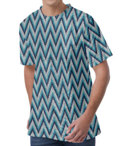 Zigzag Knitted Pattern Print Men's Velvet T-Shirt