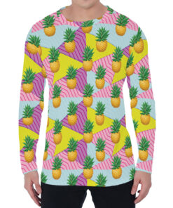 Zigzag Pineapple Pattern Print Men's Long Sleeve T-Shirt