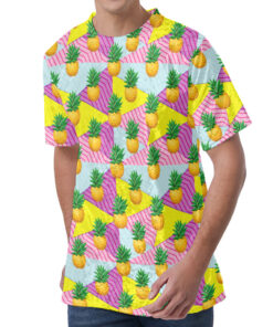 Zigzag Pineapple Pattern Print Men's Velvet T-Shirt