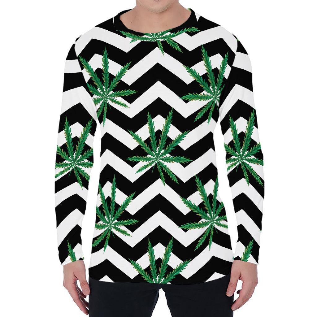 Zigzag Weed Pattern Print Men's Long Sleeve T-Shirt Zigzag Weed Pattern Print Men's Long Sleeve T-Shirt
