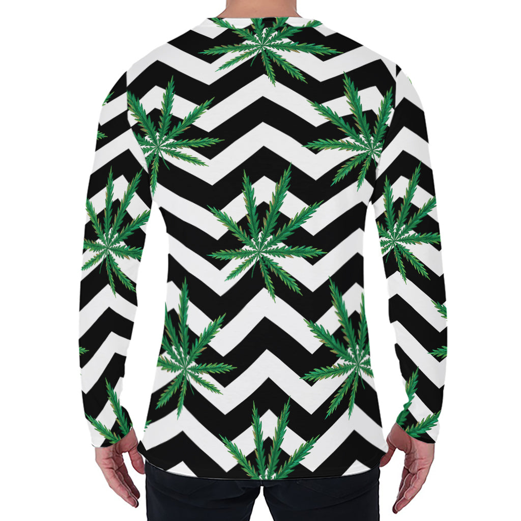 Zigzag Weed Pattern Print Men's Long Sleeve T-Shirt Zigzag Weed Pattern Print Men's Long Sleeve T-Shirt