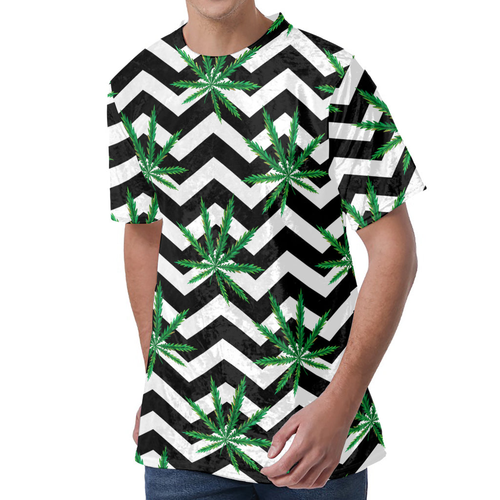 Zigzag Weed Pattern Print Men's Velvet T-Shirt Zigzag Weed Pattern Print Men's Velvet T-Shirt