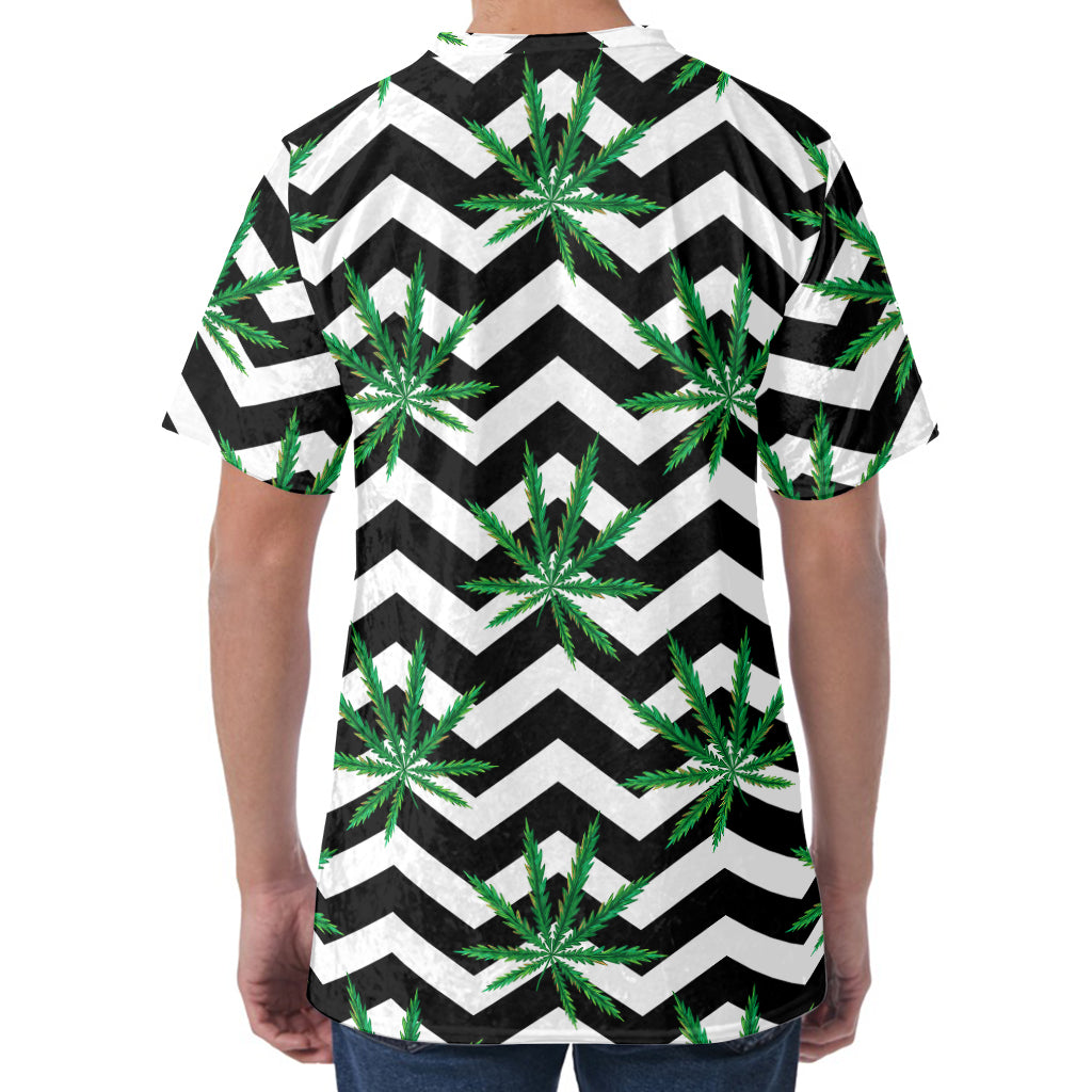 Zigzag Weed Pattern Print Men's Velvet T-Shirt Zigzag Weed Pattern Print Men's Velvet T-Shirt