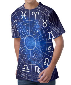 Zodiac Signs Wheel Print Men's Velvet T-Shirt