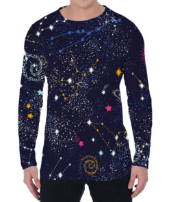 Zodiac Star Signs Galaxy Space Print Men's Long Sleeve T-Shirt