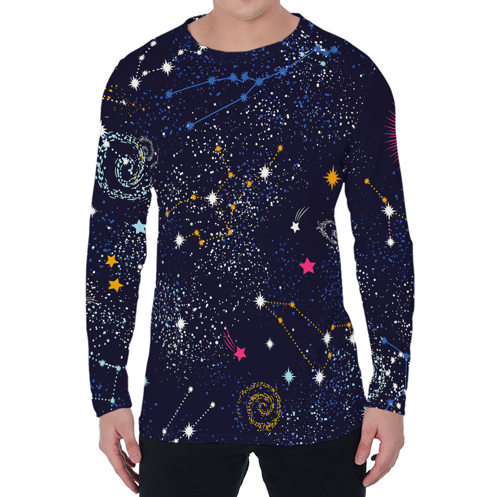 Zodiac Star Signs Galaxy Space Print Men's Long Sleeve T-Shirt Zodiac Star Signs Galaxy Space Print Men's Long Sleeve T-Shirt
