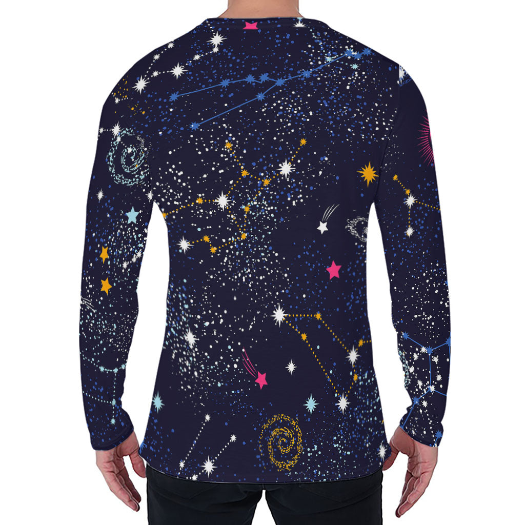 Zodiac Star Signs Galaxy Space Print Men's Long Sleeve T-Shirt Zodiac Star Signs Galaxy Space Print Men's Long Sleeve T-Shirt