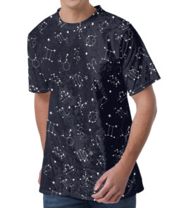 Zodiac Star Signs Pattern Print Men's Velvet T-Shirt