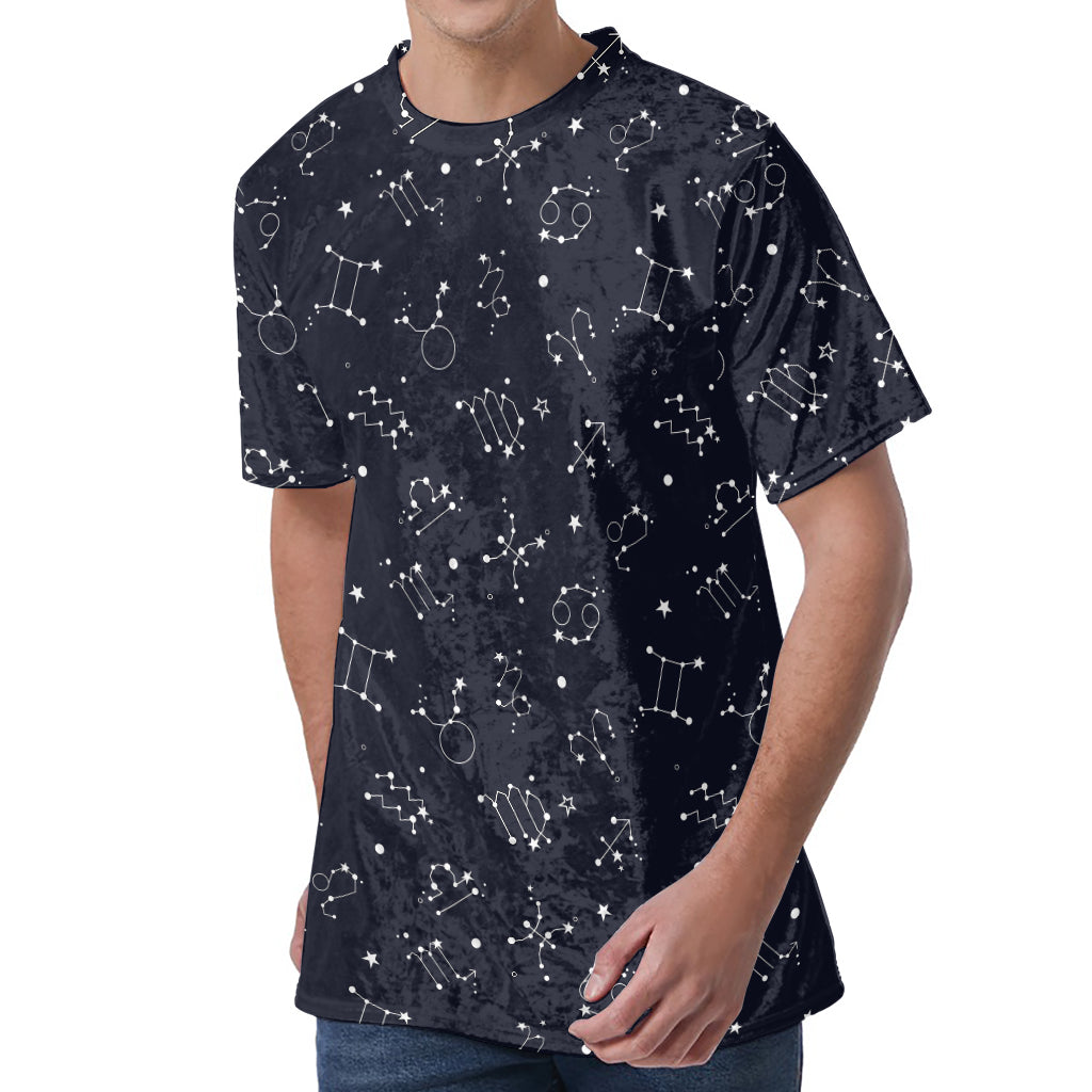Zodiac Star Signs Pattern Print Men's Velvet T-Shirt Zodiac Star Signs Pattern Print Men's Velvet T-Shirt