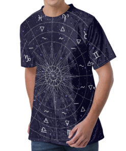 Zodiac Symbols Circle Print Men's Velvet T-Shirt