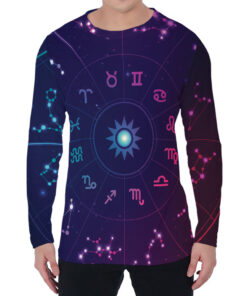 Zodiac Symbols Wheel Print Men's Long Sleeve T-Shirt