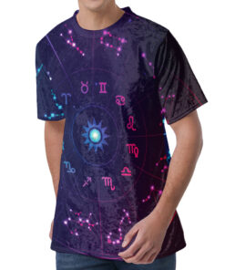 Zodiac Symbols Wheel Print Men's Velvet T-Shirt